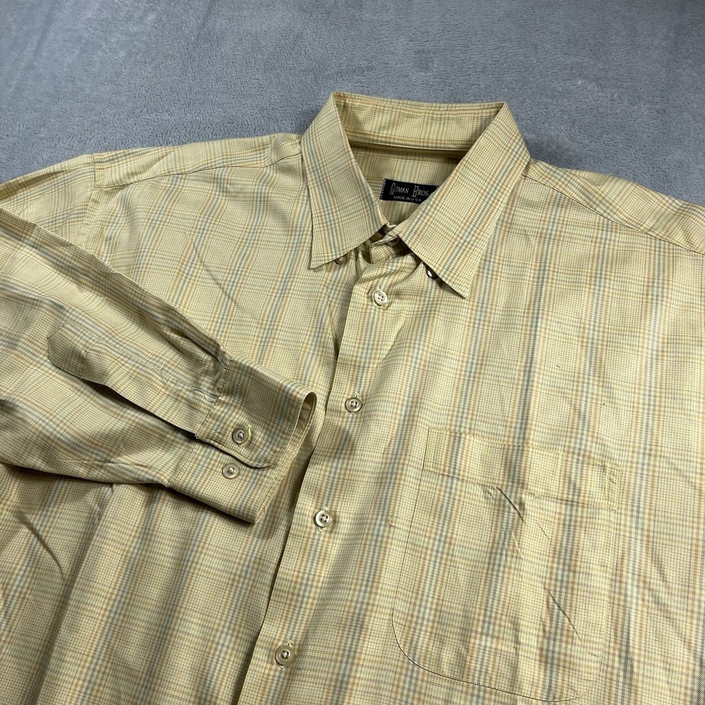 VTG Gitman Bros Men Yellow Check Long Sleeve Button Up Shirt Size XL Made in USA